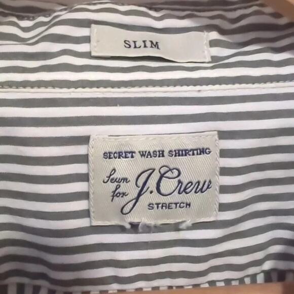 Secret Wash J Crew Gray White Striped Long Sleeve Button Down XL Slim - Picture 3 of 7